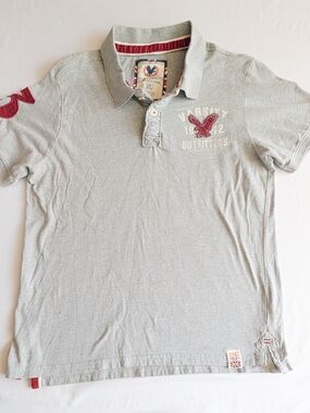 Cactus Varsity Outfitters Men's Gray Eagle Embroidered Rugby Polo Y2K Shirt XL